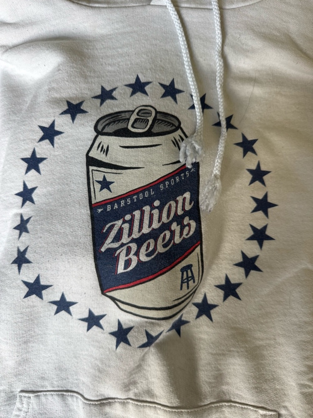 White Pullover Hoodie with Navy 'Zillion Beers' Can Graphic - Picture 2 of 5